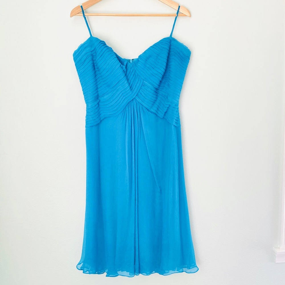 Tadashi Collection Teal Ruched Silk Cocktail Dress